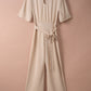 Apricot Bracelet Sleeve Waist Tie Wide Leg Jumpsuit