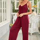 Black Spaghetti Straps Wide Leg Pocketed Jumpsuits