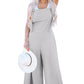 Light Grey Textured Self-Tie Strap Wide-Leg Overalls