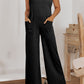 Black Patch Pockets Spaghetti Strap Wide Leg Jumpsuit