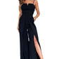 Black Spaghetti Straps Slit Leg Jumpsuit with Pockets