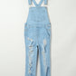 Sky Blue Constructed Bib Pocket Distressed Denim Overalls