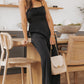 Black Spaghetti Straps Backless Knot Wide-Leg Jumpsuit