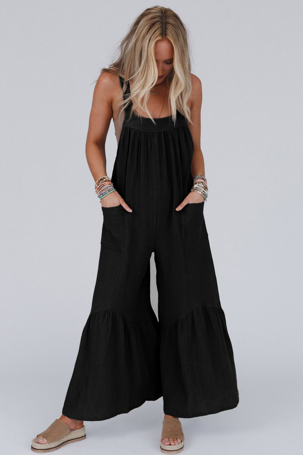 Gray Wide Leg Ruffle Jumpsuit