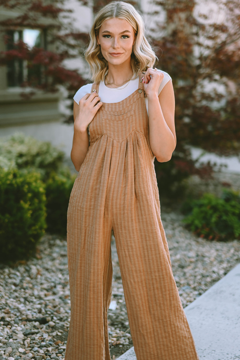 Black Striped Pleated Wide Leg Pocketed Jumpsuit