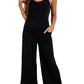 Black Patch Pockets Spaghetti Strap Wide Leg Jumpsuit