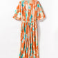 Multicolor Bohemian Tie Dye Pleated Shirt Collar Loose Jumpsuit