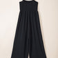 Black Smocked Square Neck Long Sleeve Wide Leg Jumpsuit