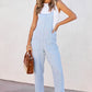 Sky Blue Chambray Pocketed Adjustable Straps Jumpsuit