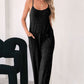 Black Patch Pockets Spaghetti Strap Wide Leg Jumpsuit