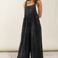 Black Textured Wide Leg Overalls