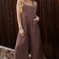 Black Striped Pleated Wide Leg Pocketed Jumpsuit