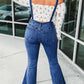 Dark Blue Adjustable Buckle Strap Flare Leg Denim Overalls