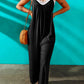 Black Spaghetti Straps Wide Leg Pocketed Jumpsuits