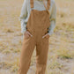 Khaki Vintage Multi Pockets Buckle Strap Cargo Denim Overalls