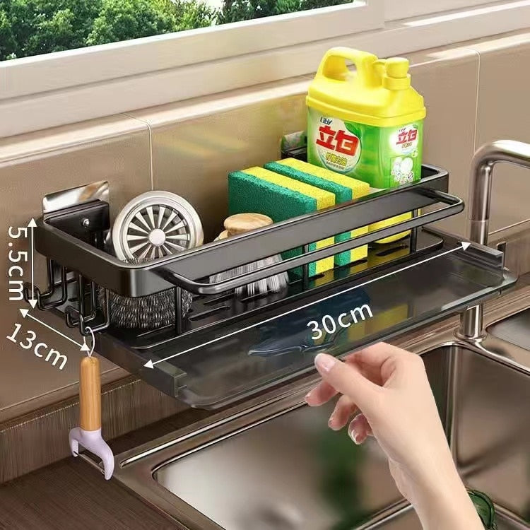 Space Aluminum Kitchen Storage Rack Sink Drain Rack Sponge Organizer Hanging Soap Drainer Shelf Basket Bathroom Shampoo Shelves