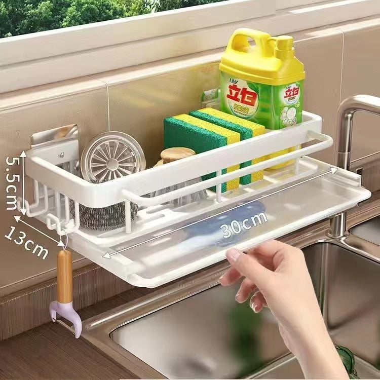 Space Aluminum Kitchen Storage Rack Sink Drain Rack Sponge Organizer Hanging Soap Drainer Shelf Basket Bathroom Shampoo Shelves