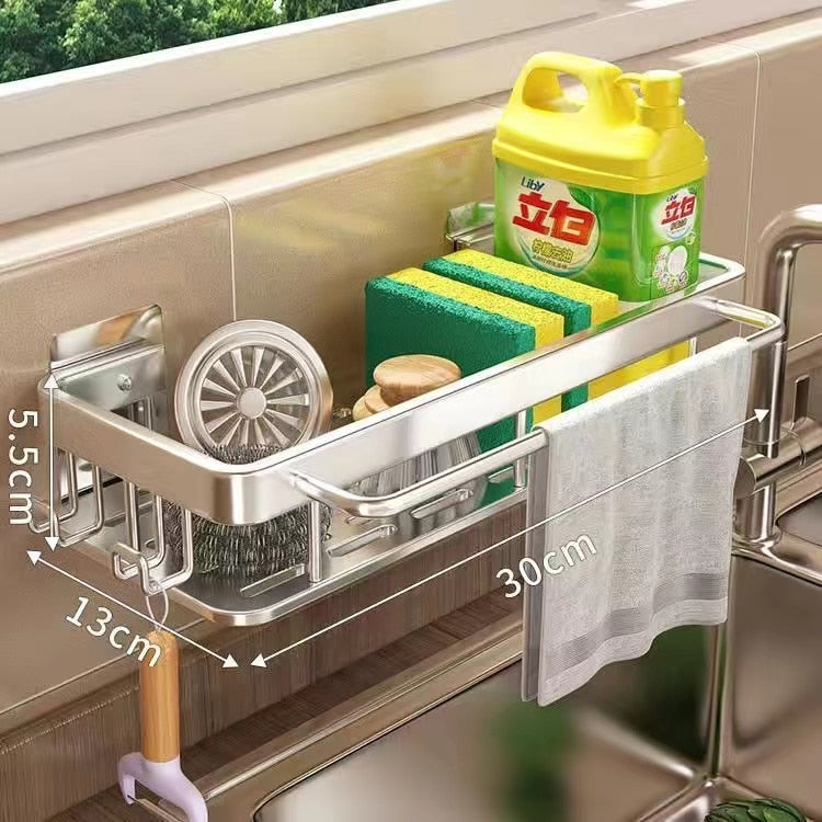 Space Aluminum Kitchen Storage Rack Sink Drain Rack Sponge Organizer Hanging Soap Drainer Shelf Basket Bathroom Shampoo Shelves