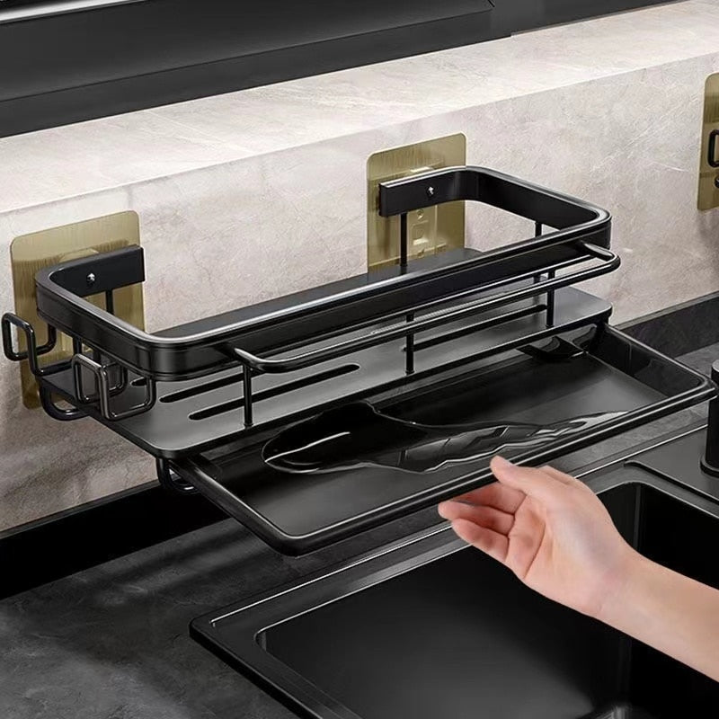 Space Aluminum Kitchen Storage Rack Sink Drain Rack Sponge Organizer Hanging Soap Drainer Shelf Basket Bathroom Shampoo Shelves