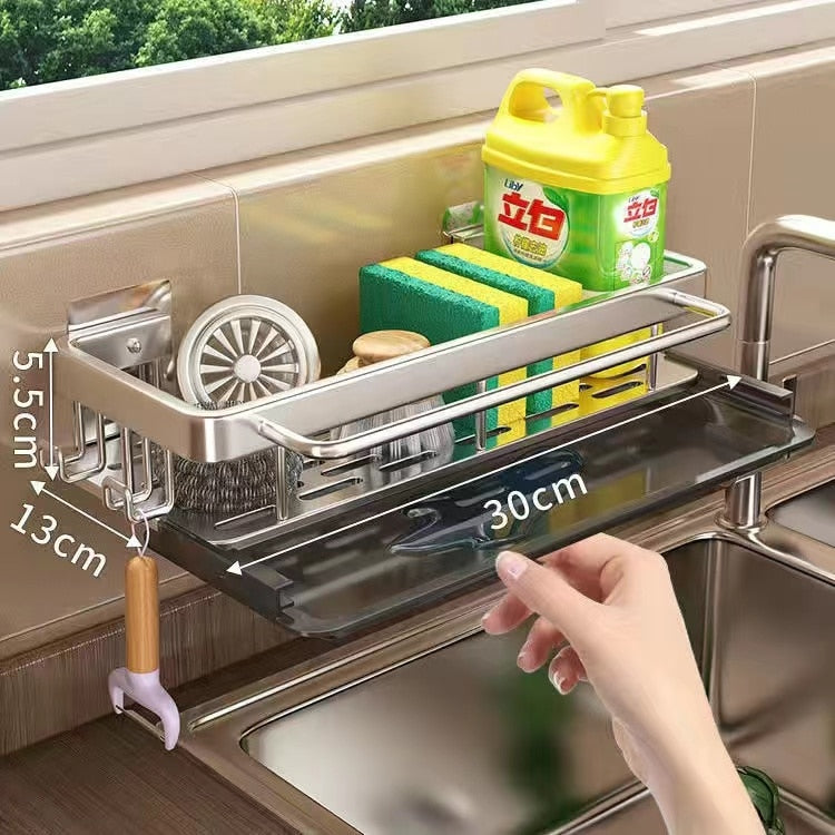 Space Aluminum Kitchen Storage Rack Sink Drain Rack Sponge Organizer Hanging Soap Drainer Shelf Basket Bathroom Shampoo Shelves