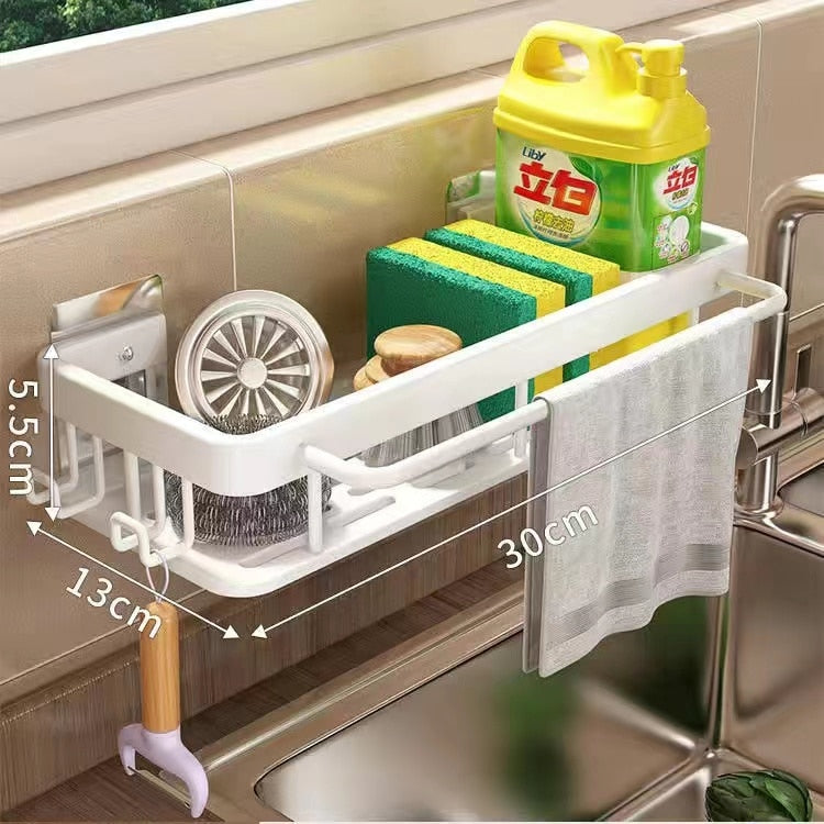 Space Aluminum Kitchen Storage Rack Sink Drain Rack Sponge Organizer Hanging Soap Drainer Shelf Basket Bathroom Shampoo Shelves