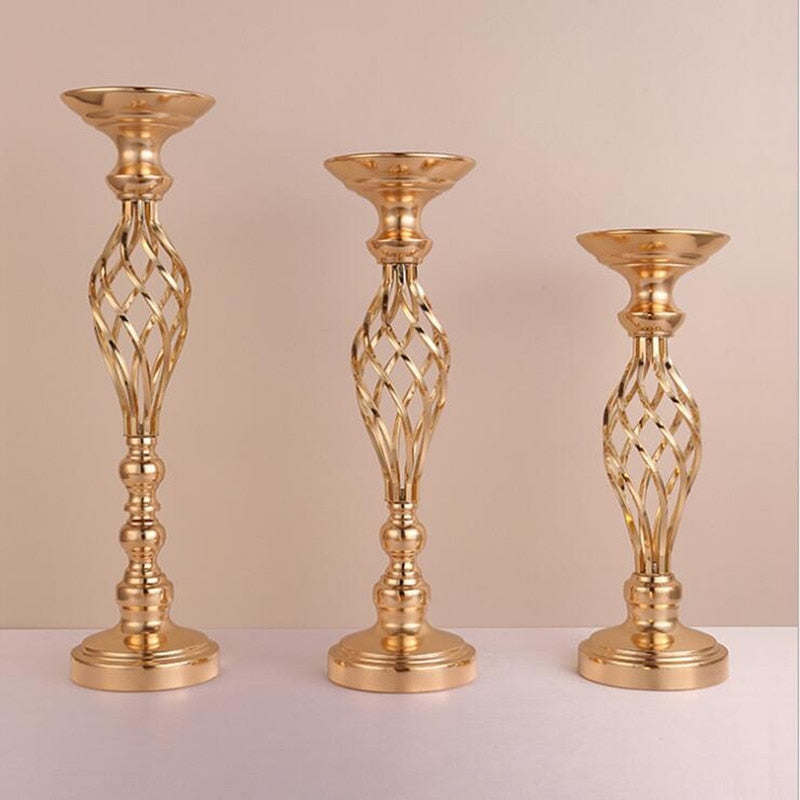 10PCS Gold Flower Vases Candle Holders Rack Stands Wedding Decoration: Road Lead Table Centerpiece Pillar Party Event Candlestick