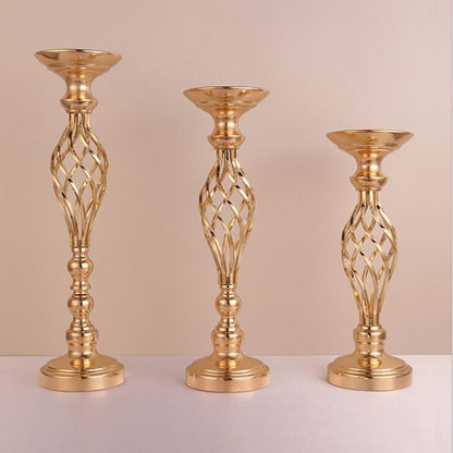 10PCS Gold Flower Vases Candle Holders Rack Stands Wedding Decoration: Road Lead Table Centerpiece Pillar Party Event Candlestick