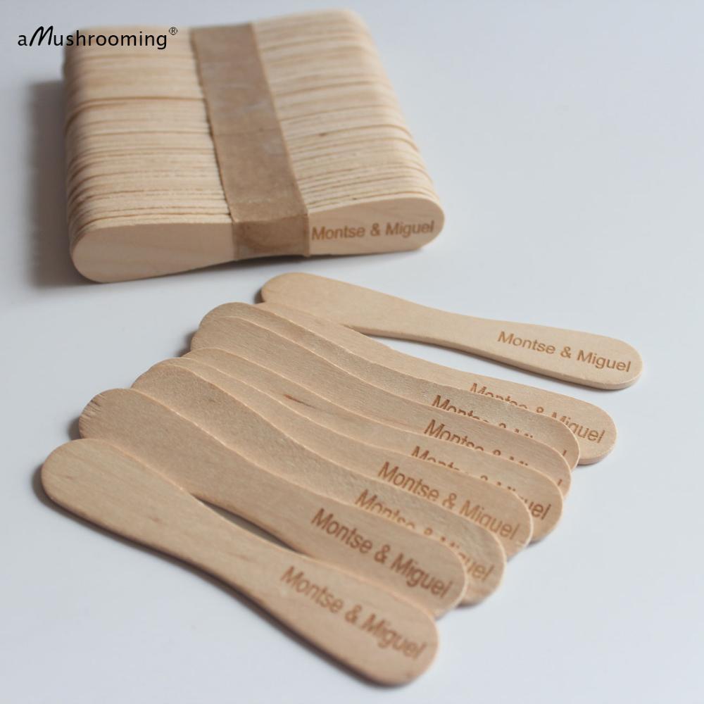 50/100 Plain Personalized Flat Ice Cream Scoops Birchwood Dessert Spoons Personalized Popsicle Sticks Ice Cream Party Disposable