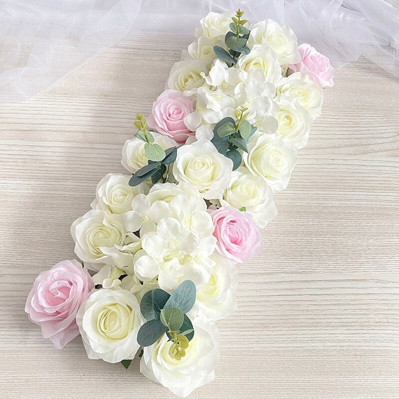 Wedding Road Cited Flowers Silk Rose Peony Hydrangea DIY Arched Door Flower Row Window T Station Wedding Decoration 50cm