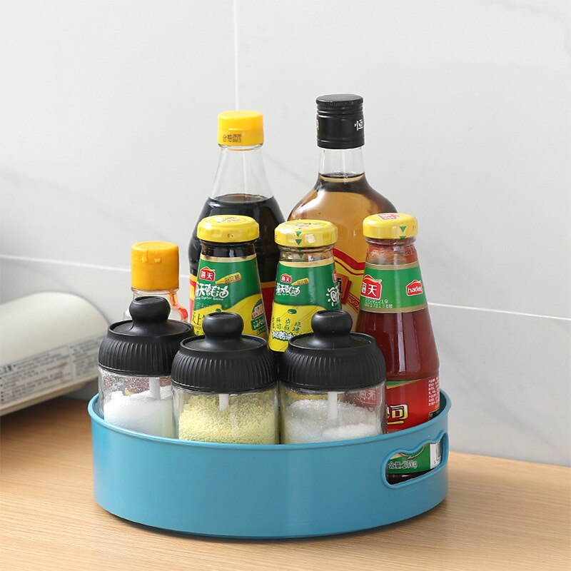 360 Rotating Tray Turntable Kitchen Storage Containers Spice Snack Fruit Food Storage Trays Bathroom Tray Organizer Anti-slip