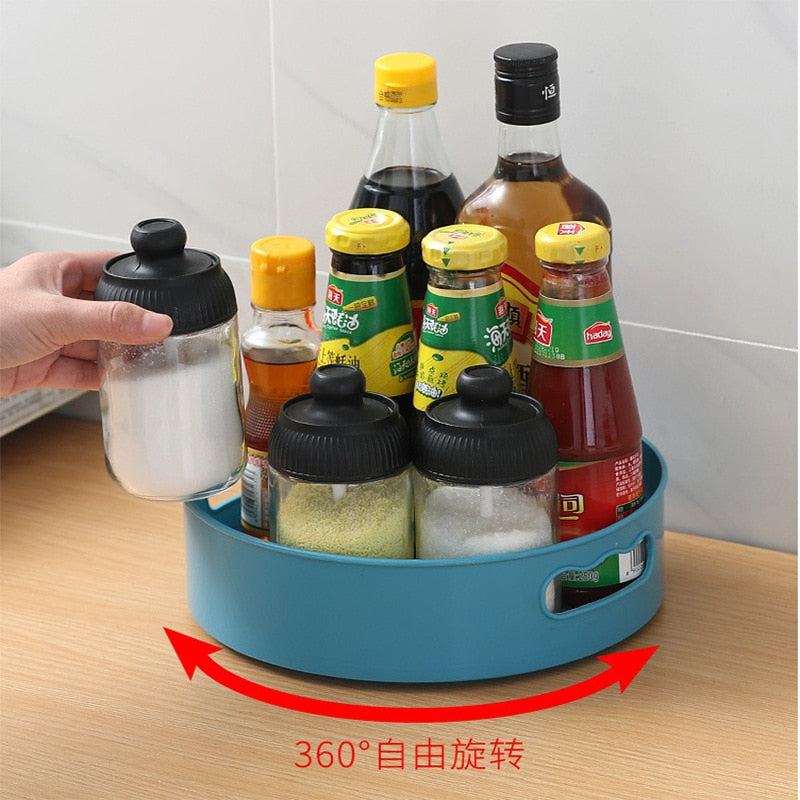 360 Rotating Tray Turntable Kitchen Storage Containers Spice Snack Fruit Food Storage Trays Bathroom Tray Organizer Anti-slip