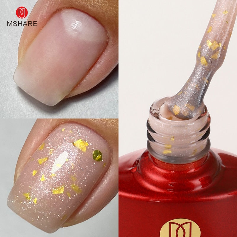 MSHARE Milky Pink Rubber Base Gel Glitter Camouflage Color Coat Soak Off Nails Gels Varnish Lacquer 10ml UV LED Gel