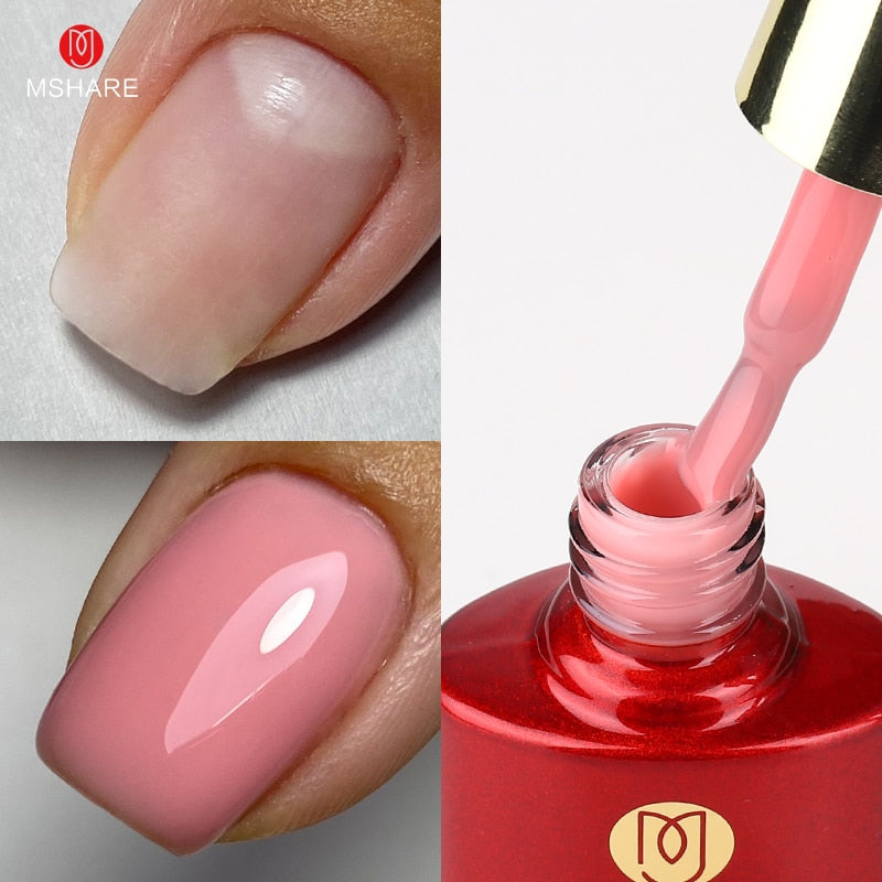 MSHARE Milky Pink Rubber Base Gel Glitter Camouflage Color Coat Soak Off Nails Gels Varnish Lacquer 10ml UV LED Gel