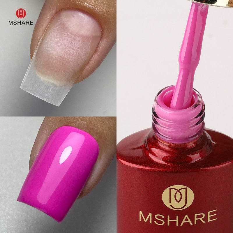 MSHARE Milky Pink Rubber Base Gel Glitter Camouflage Color Coat Soak Off Nails Gels Varnish Lacquer 10ml UV LED Gel