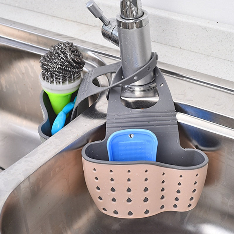 Home Storage Drain Basket Kitchen Sink Holder Adjustable Soap Sponge Shelf Hanging Drain Basket Bag Kitchen Accessories