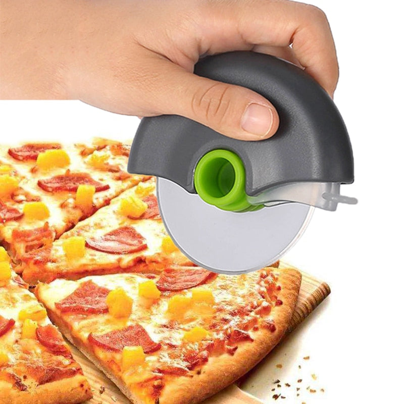 Stainless Steel Round Wheel Cutting Knife for Pizza with Lid Roller Dough Slicer Cutter Pastry Kitchen Baking Accessories Tools