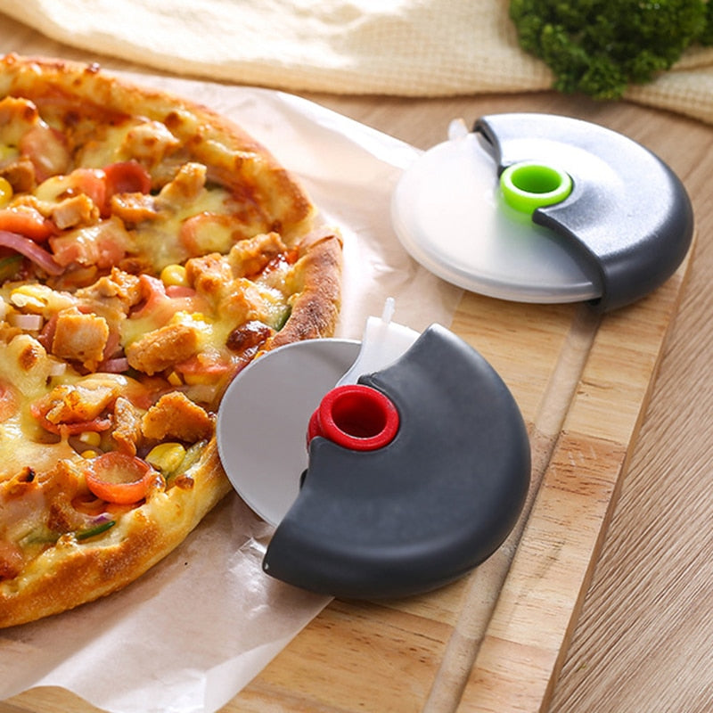 Stainless Steel Round Wheel Cutting Knife for Pizza with Lid Roller Dough Slicer Cutter Pastry Kitchen Baking Accessories Tools