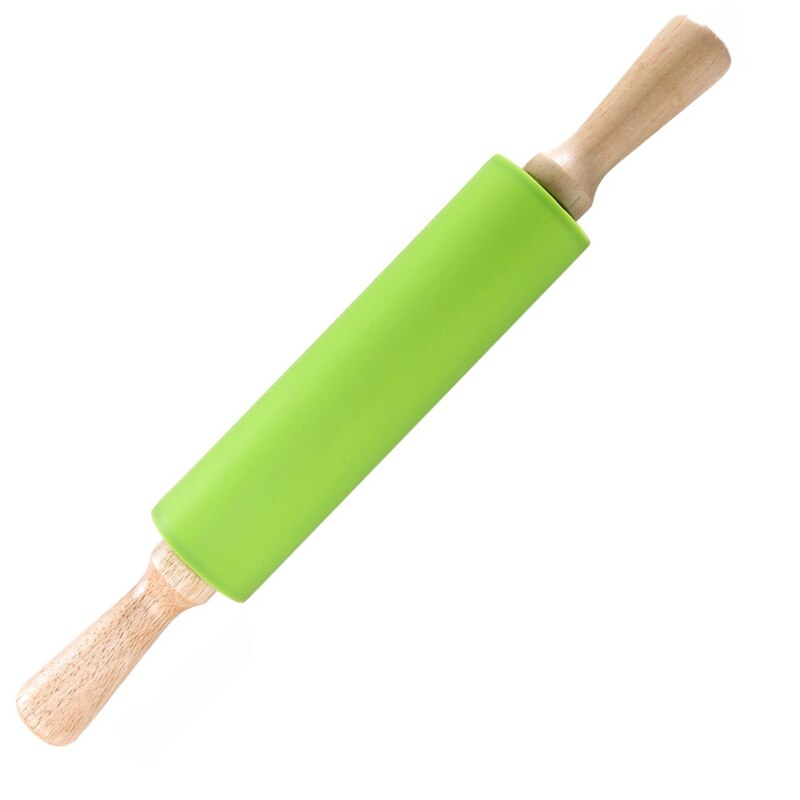 23/30/39cm Silicone Rolling Pin Non-Stick Pastry Dough Flour Roller Wooden Handle Pizza Pasta Roller Kitchen Pastry Baking Tool