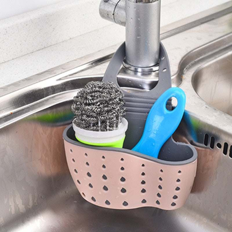 Home Storage Drain Basket Kitchen Sink Holder Adjustable Soap Sponge Shelf Hanging Drain Basket Bag Kitchen Accessories