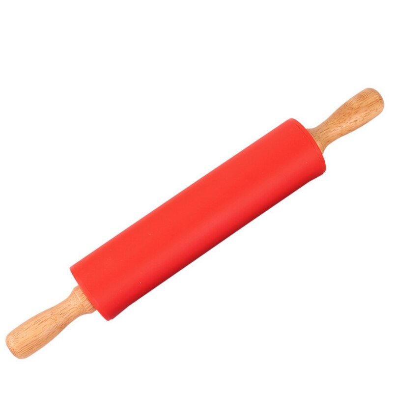 23/30/39cm Silicone Rolling Pin Non-Stick Pastry Dough Flour Roller Wooden Handle Pizza Pasta Roller Kitchen Pastry Baking Tool