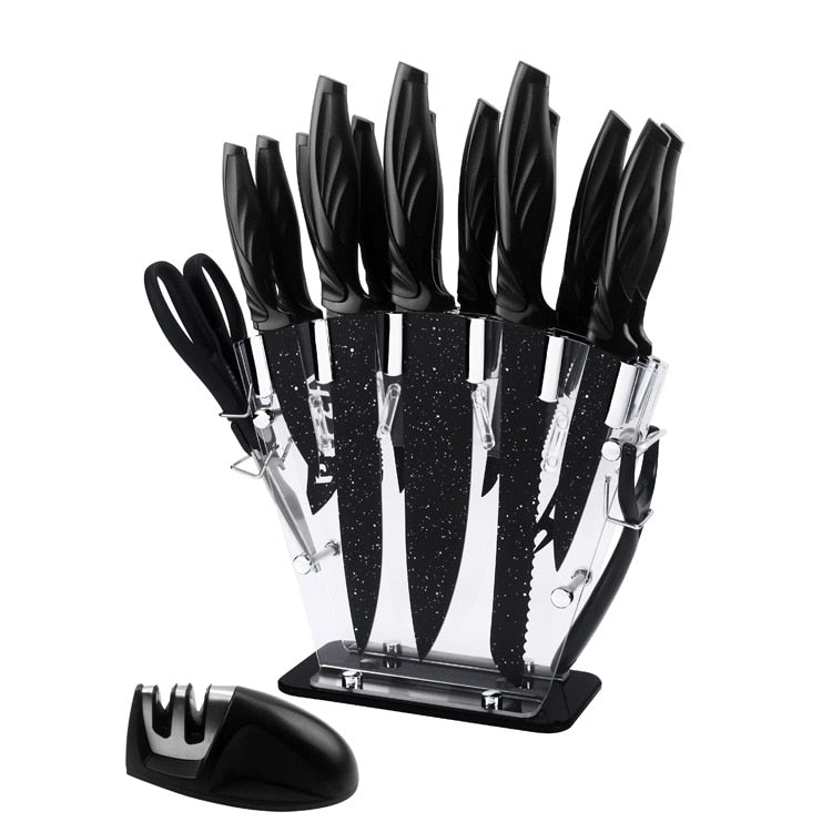 XITUO Kitchen Knife Set, 17 Pieces, German High Carbon Stainless Steel Chef With Serrated Steak Scissors Peeler Cheese Pizza Holder