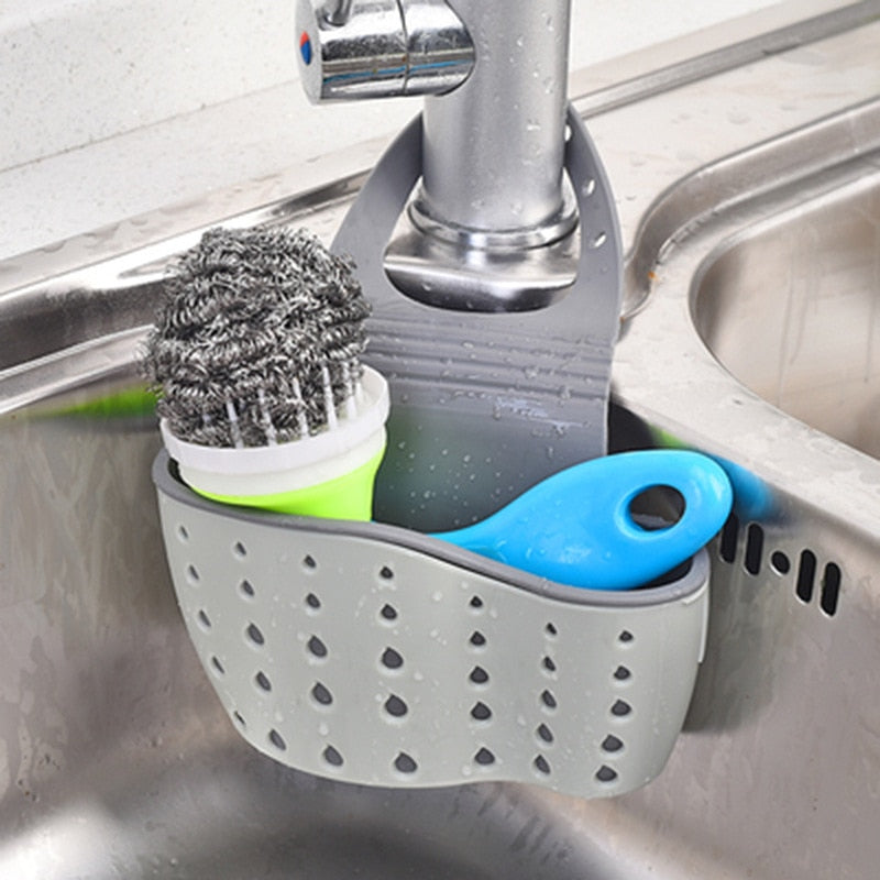 Home Storage Drain Basket Kitchen Sink Holder Adjustable Soap Sponge Shelf Hanging Drain Basket Bag Kitchen Accessories