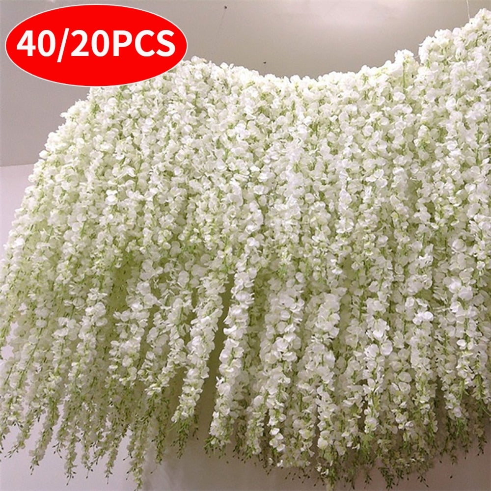 40/20Pcs Artificial Wisteria Flowers Hanging Garland Vine Rattan Fake Flower String Silk Flowers Wedding Decoration