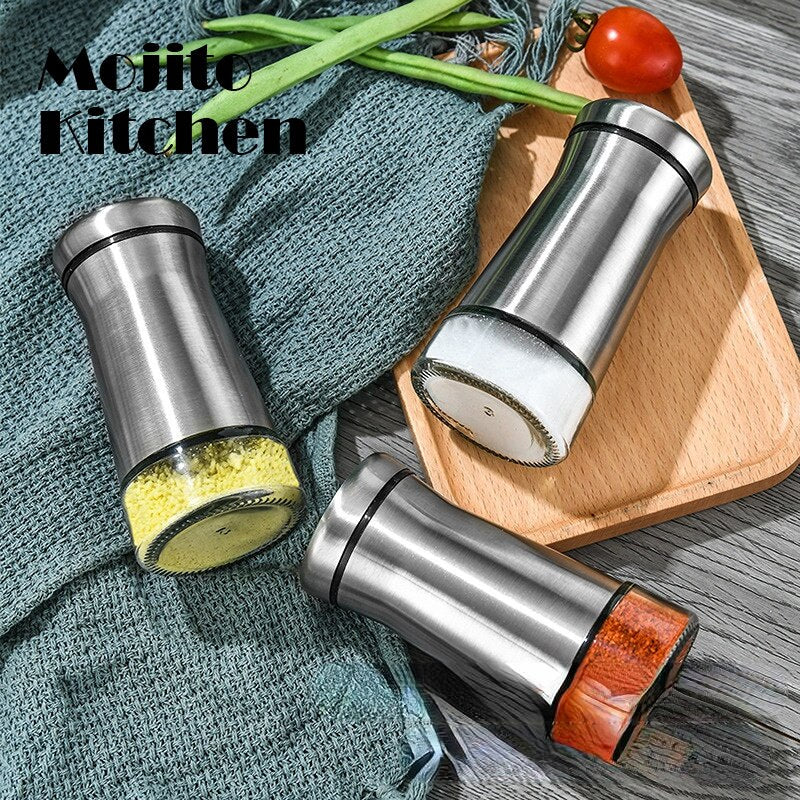 Stainless Steel Salts Pepper Shaker Seasoning Pot Can Spices Bottle Jar Organizer Multi Holes Condiments Boxes Gadget