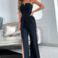 Black Spaghetti Straps Slit Leg Jumpsuit with Pockets