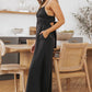 Black Spaghetti Straps Backless Knot Wide-Leg Jumpsuit