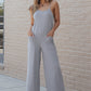 Black Patch Pockets Spaghetti Strap Wide Leg Jumpsuit