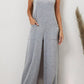 Black Patch Pockets Spaghetti Strap Wide Leg Jumpsuit