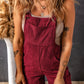 Red Solid Color Corduroy Wide Leg Bib Overalls