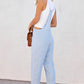 Sky Blue Chambray Pocketed Adjustable Straps Jumpsuit